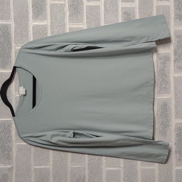 Flax Tops - Flax 100% Cotton Women's Light Blue Long Sleeve Round Neck Pullover Shirt Large